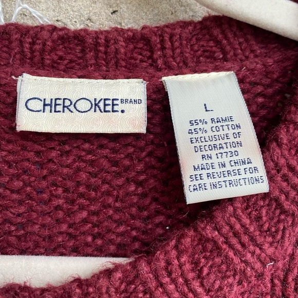 Vtg Cherokee Maroon Floral Detail Grandma Cottagecore Thick Knit Cardigan Sz L - Picture 8 of 10